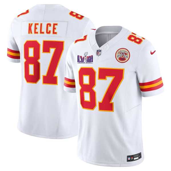 Men & Women & Youth Kansas City Chiefs #87 Travis Kelce White F.U.S.E. Super Bowl LVIII Patch Vapor Untouchable Limited Jersey